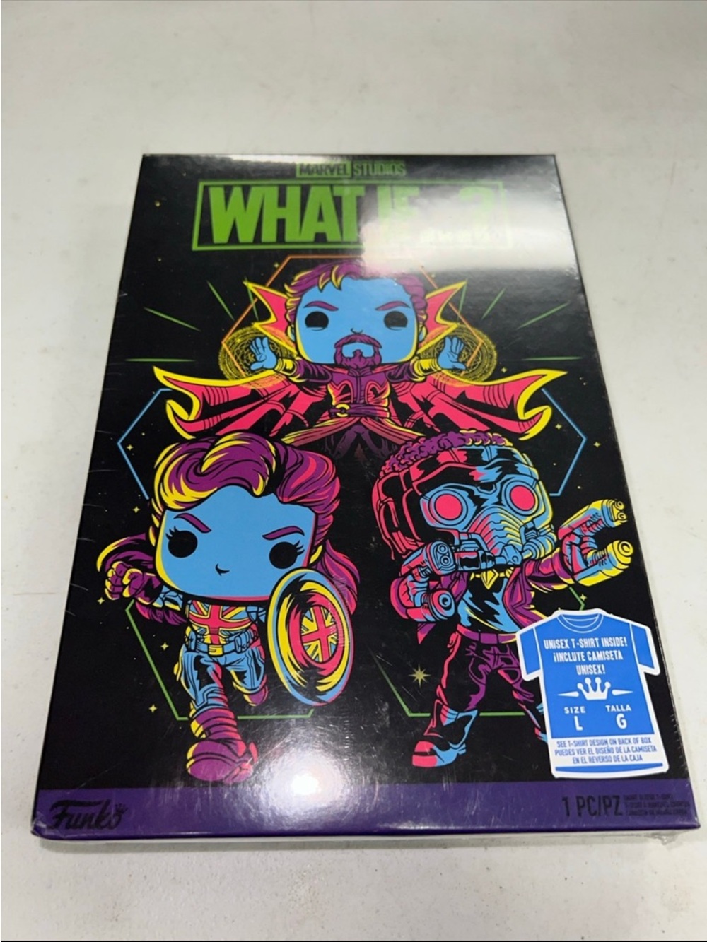 Marvel: What If? Funko Pop Black Light Tee Shirt Size L